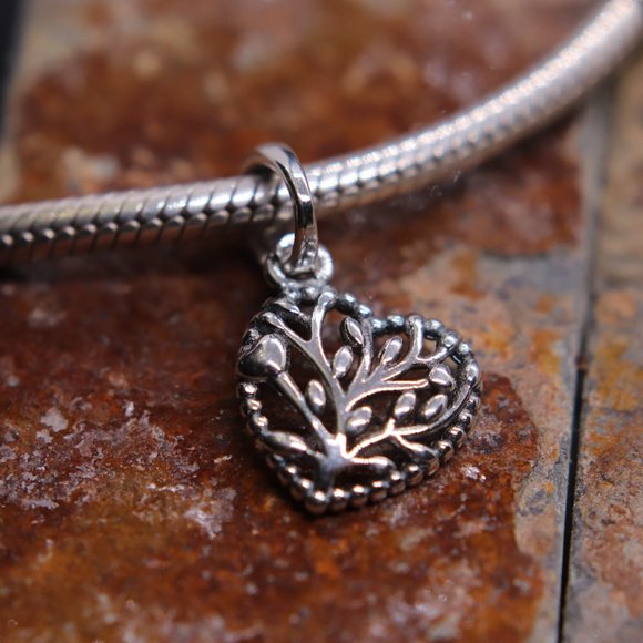 Family Tree Heart Dangle Bracelet Charm - S925 Sterling Silver Fits Pandora - Picture 2 of 4